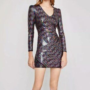 BCBGMAXAZRIA NWT MSRP$298 Multicolor-Sequin Long sleeve Mini Bodycon Dress Sz. L